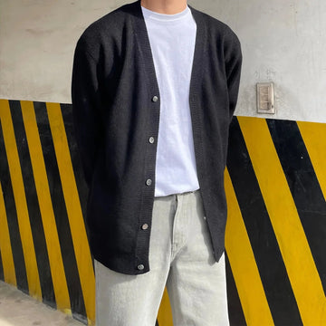 Fashionable V-Neck Knitwear Men's Loose Fit Solid Color Autumn New Style Casual Versatile Open Cardigan Sweater Jacket